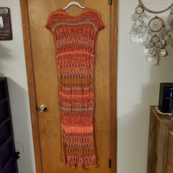 Free People Into The Flames Crochet Maxi Tunic Dress Cover-up Size M/L EUC - Picture 5 of 8